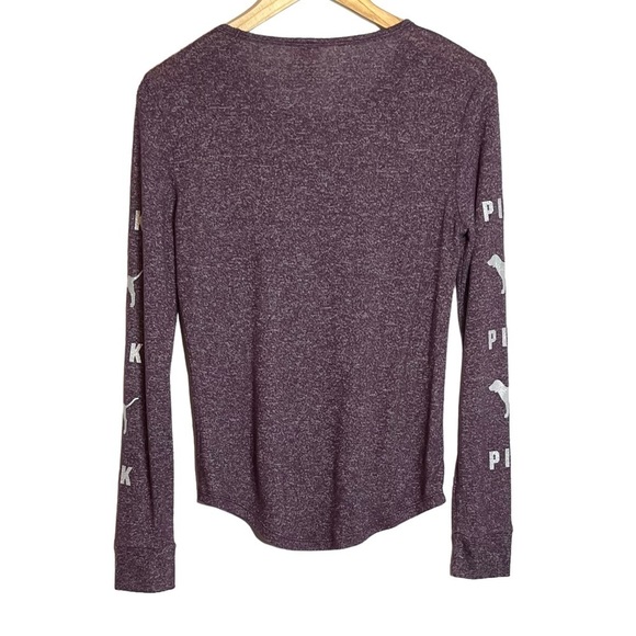 ✅SOLD-𝅺PINK Victorias Secret | Pajama Top Luscious Plum Silver Dog Logo Shirt - Picture 4 of 8